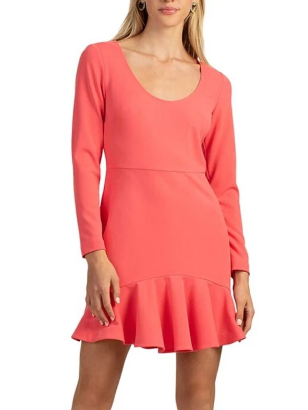Trina Turk NWT Form 3 Mini Dress Long Sleeve Flounce Hem Coral Pink Sz 8